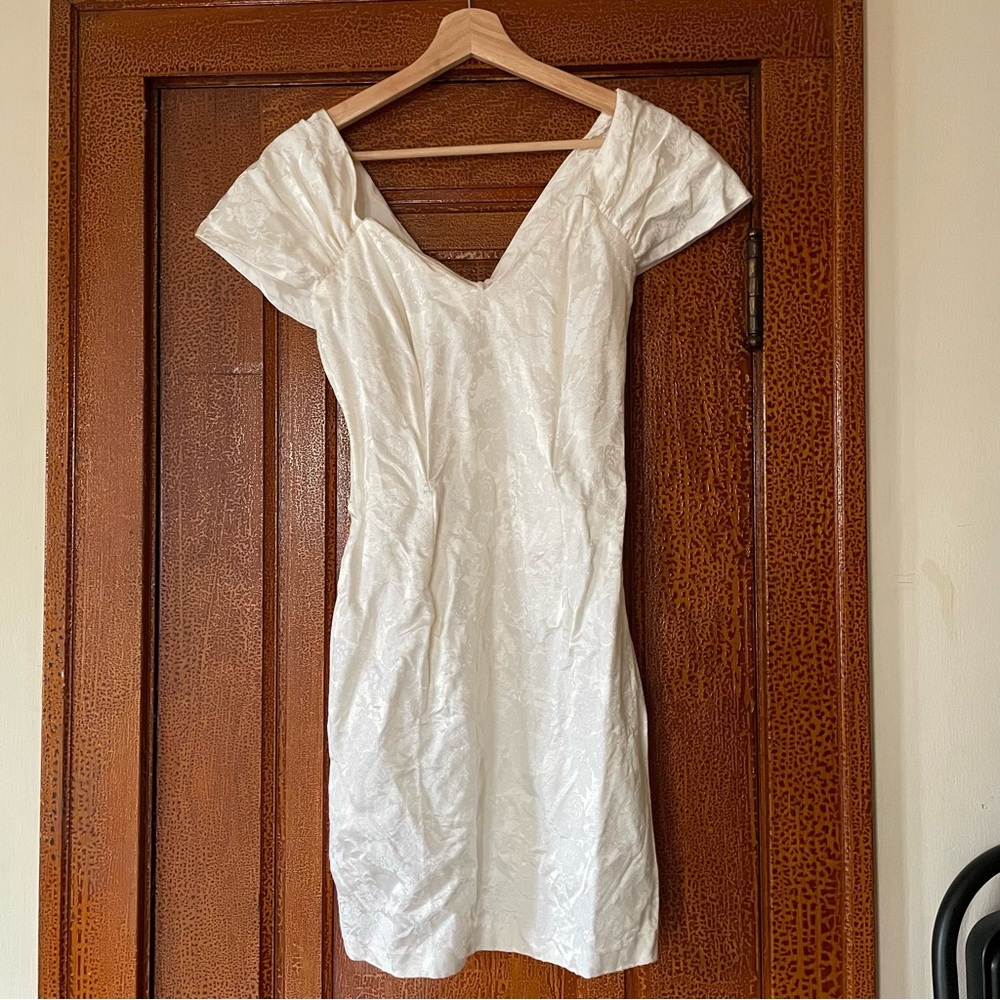 Jessica McClintock for Gunne Sax vintage mini dress with bow back cold shoulder